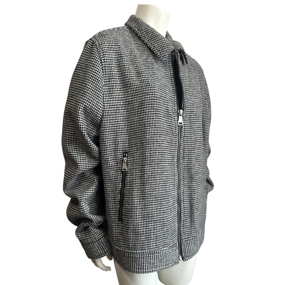 H&M Houndstooth Bomber Jacket Black + White - Wool Blend - Full Zip -Men’s Large - Picture 7 of 16